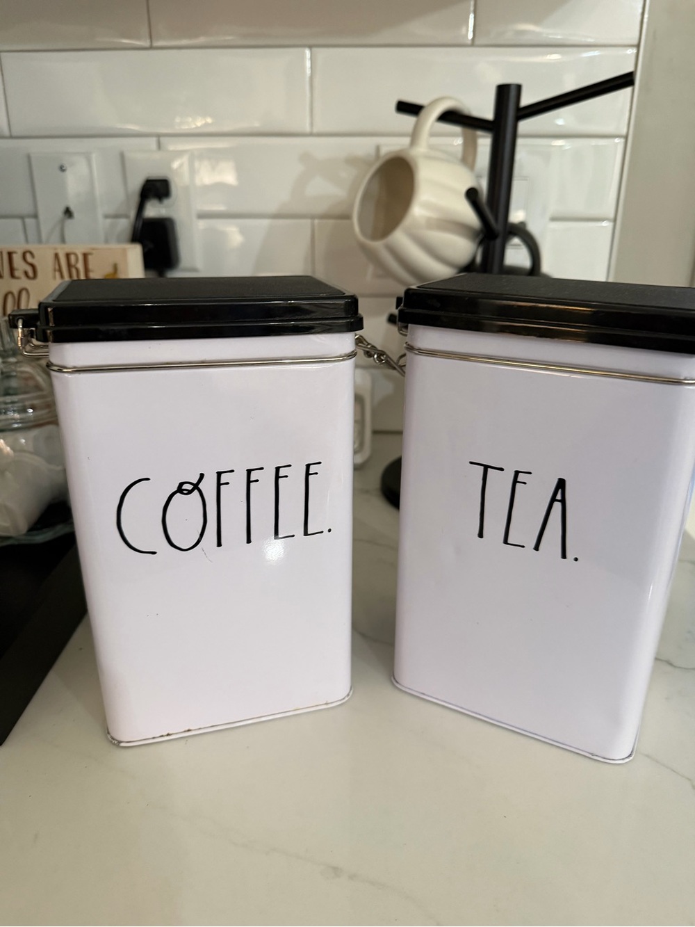 Rae Dunn Coffee & Tea Metal Storage Canister Set - White